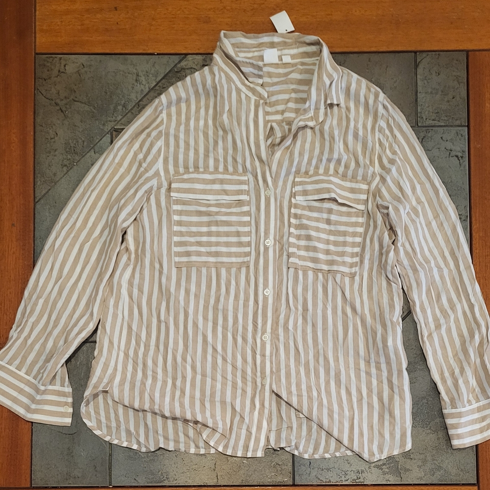 Gap Striped Tan and White Shirt